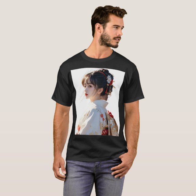 Camiseta Elegante imagen de Chica Kimono - Inspiración japo (Anverso completo)