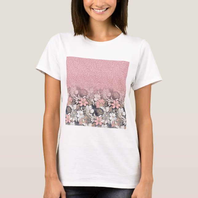 Camiseta Elegante imagen Purpurina de gradiente rosa dorado (Anverso)