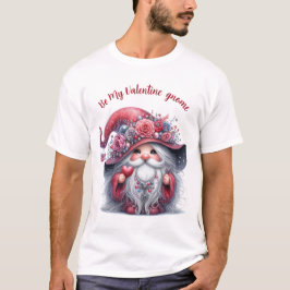 Camiseta Elegante lindo gnomo rojo plateado de San Valentín