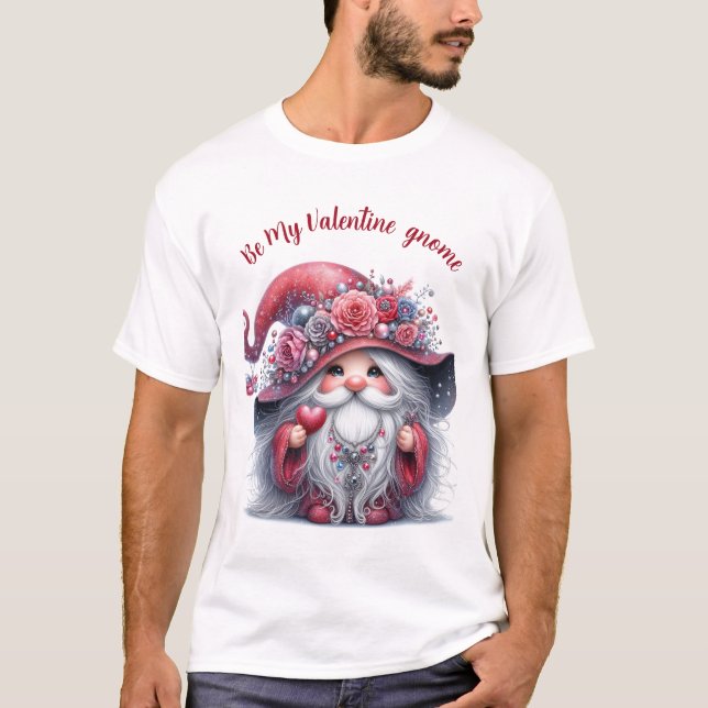 Camiseta Elegante lindo gnomo rojo plateado de San Valentín (Anverso)