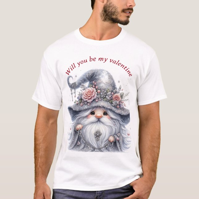 Camiseta Elegante lindo lindo plata floral gnome T-Shirt (Anverso)