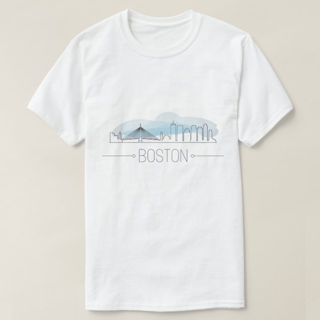 Camiseta Elegante línea artística de la ciudad de Boston, m (Diseño del anverso)