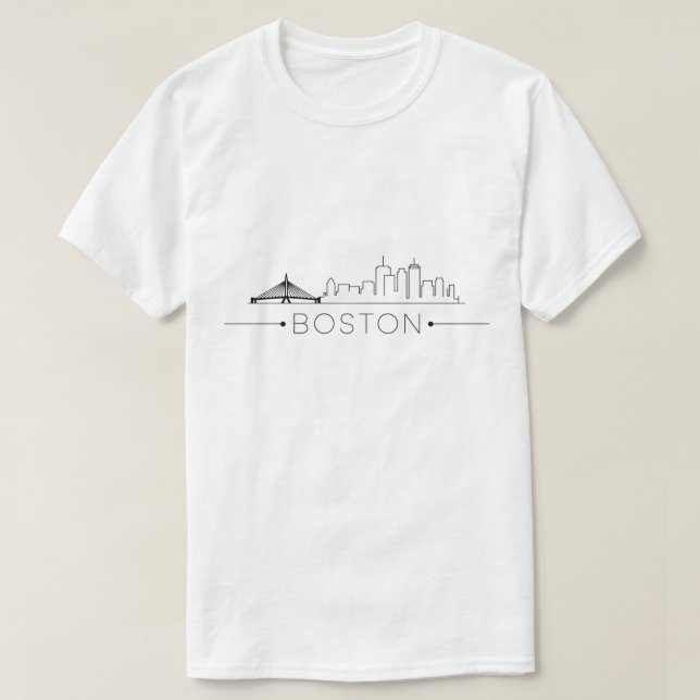 Camiseta Elegante línea artística de la ciudad de Boston, m (Diseño del anverso)