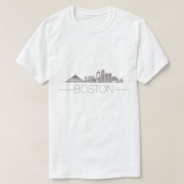 Camiseta Elegante línea artística de la ciudad de Boston, m (Diseño del anverso)