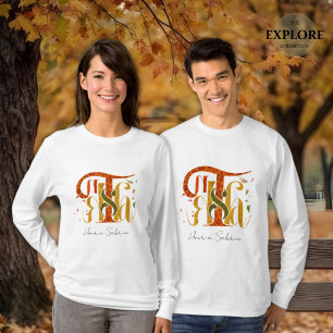 Camiseta Elegante Manuscrito Gracias Otoño Foliaje de Otoño