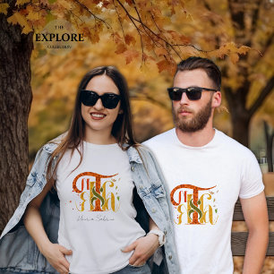 Camiseta Elegante Manuscrito Gracias Otoño Foliaje de Otoño