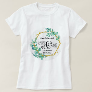 Camiseta Elegante marco de oro geométrico con hoja de eucal