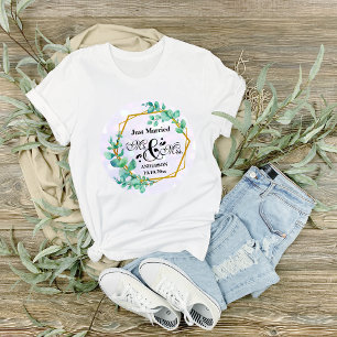 Camiseta Elegante marco geométrico dorado con eucalipto sal