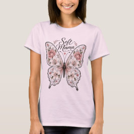 Camiseta Elegante Mariposa de Rosa y Lirio "Mamá Suave" Gra