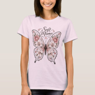 Camiseta Elegante Mariposa de Rosa y Lirio "Mamá Suave" Gra