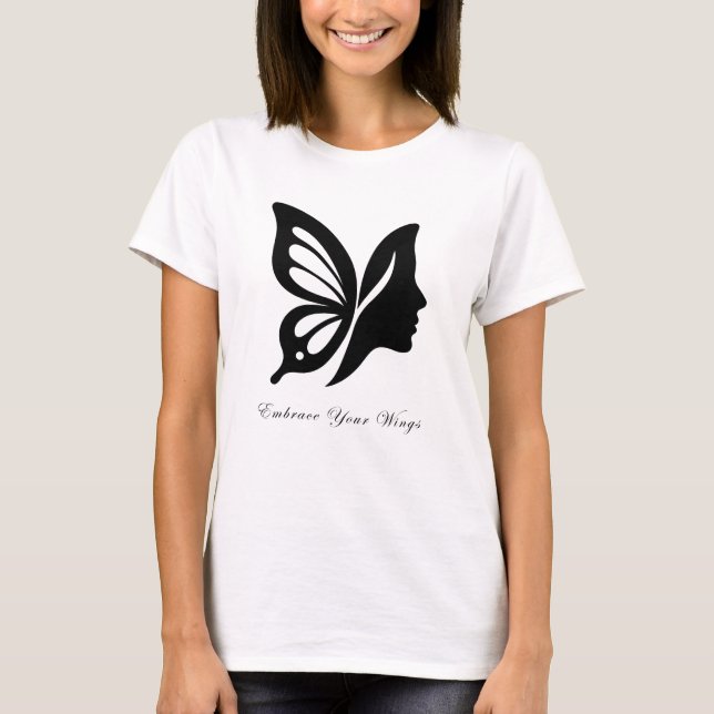 Camiseta Elegante mariposa y silueta facial abraza tu W (Anverso)