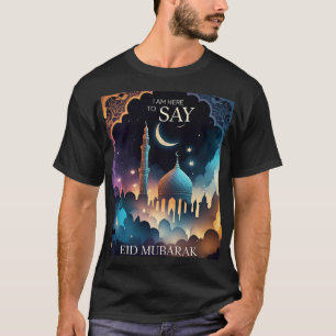Camiseta Elegante Mezquita de Eid Mubarak y hombres de luna