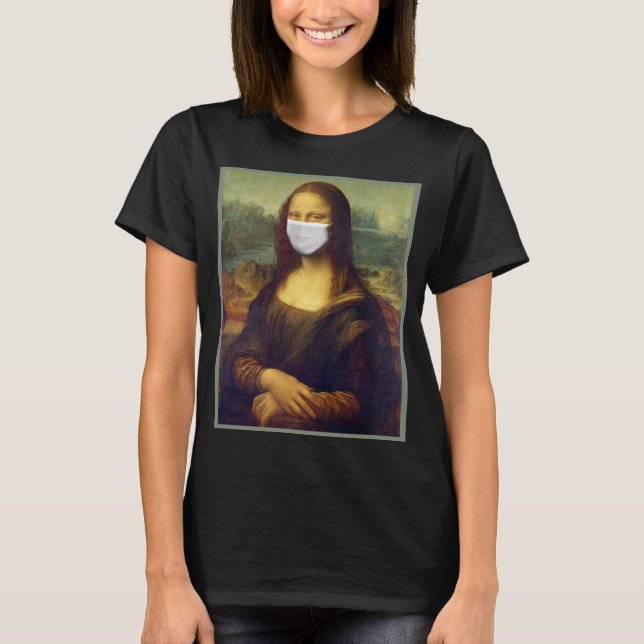 Camiseta Elegante Moda Verde Mona Lisa Covid 19 Pintura (Anverso)
