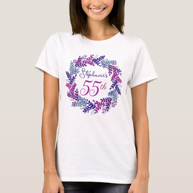 Camiseta Elegante Monograma de Guirnalda Púrpura Rosa 55º c (Anverso)