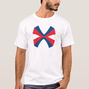 Camiseta Elegante Monograma de Letra X con línea Roja y Azu
