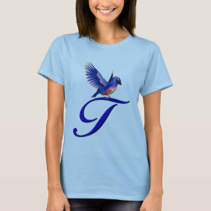 Camiseta Elegante Monograma Inicial T Bluebird