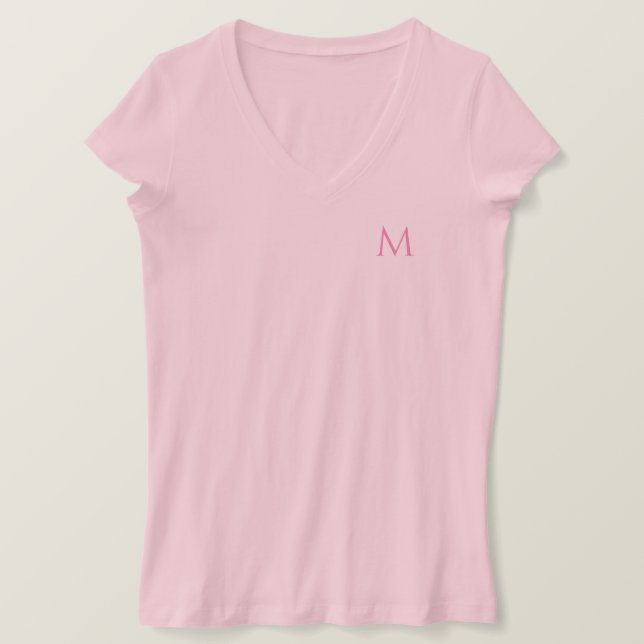 Camiseta elegante monograma rosa de Jersey V-Neck  (Anverso del diseño)