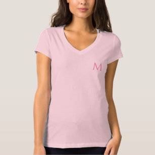 Camiseta elegante monograma rosa de Jersey V-Neck 