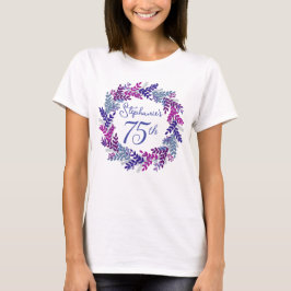 Camiseta Elegante Monograma rosa morado 75 cumpleaños