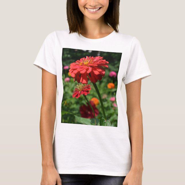 Camiseta Elegante naranja rojo florido jardín (Anverso)