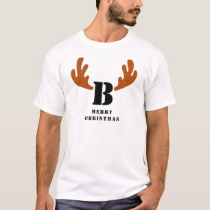 Camiseta Elegante Navidad de renos Nombre Monogramado de Fa