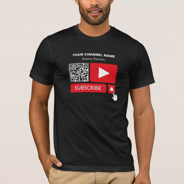 Camiseta Elegante negro y rojo - Código QR, Youtube - Vlogg (Anverso)
