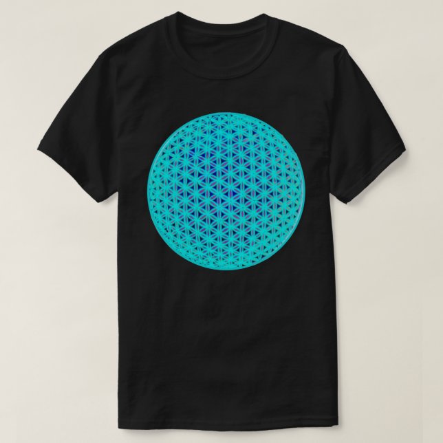 Camiseta Elegante neón azul verde azulado flor de vida (Diseño del anverso)