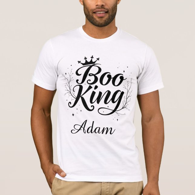 Camiseta Elegante nombre "Boo King" Halloween blanco y negr (Anverso)
