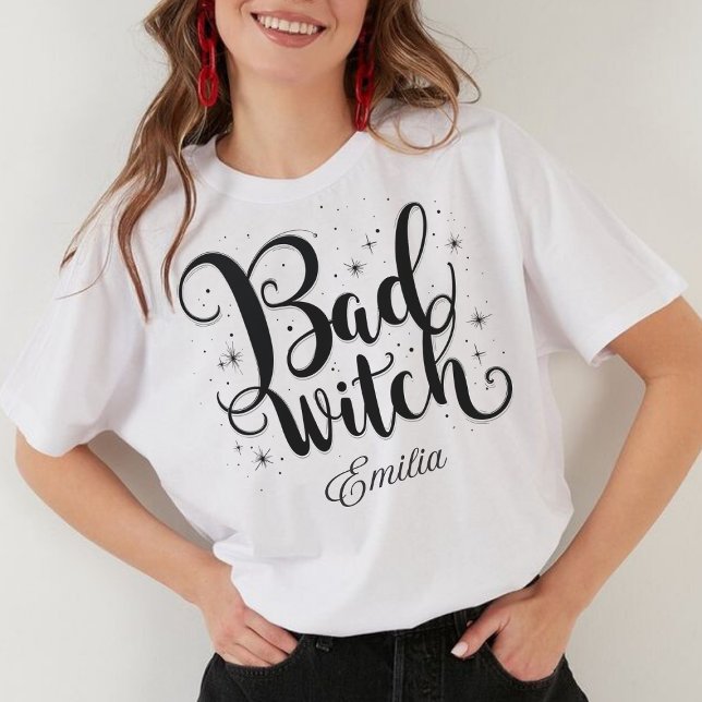 Camiseta Elegante nombre de mala bruja caligrafía de Hallow (Subido por el creador)