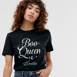 Camiseta Elegante nombre de reina Boo caligrafía de Hallowe