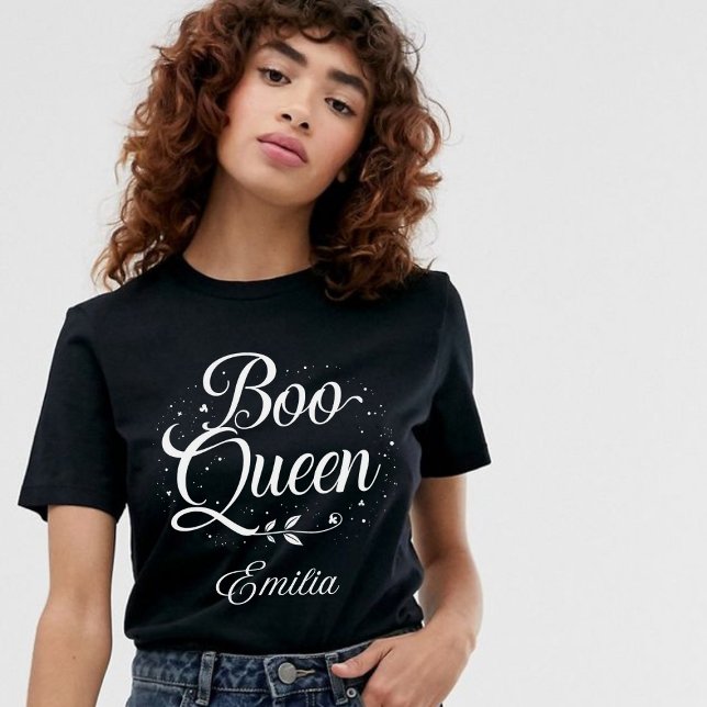 Camiseta Elegante nombre de reina Boo caligrafía de Hallowe (Subido por el creador)