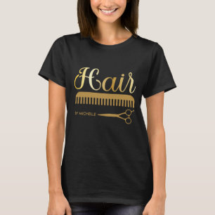 Camiseta Elegante nombre de salón de peluquería de oro negr