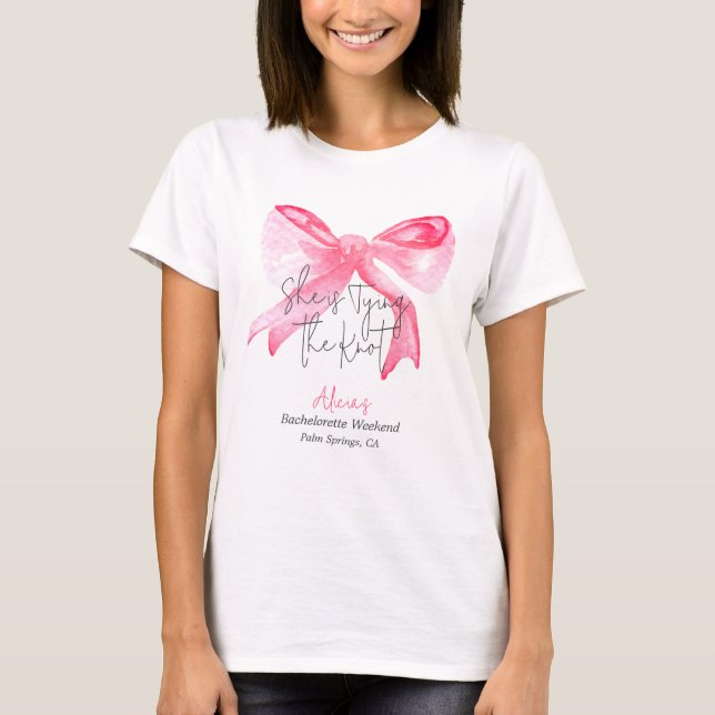 Camiseta Elegante Nudo Perfecto Lazo Rosa Fiesta de Despedi (Anverso)