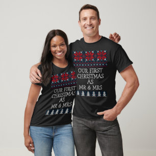 Camiseta Elegante Nuestra Primera Navidad Como Sr. y Sra. C