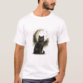 Camiseta Elegante obra de arte celestial de gato negro míst