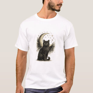 Camiseta Elegante obra de arte celestial de gato negro míst