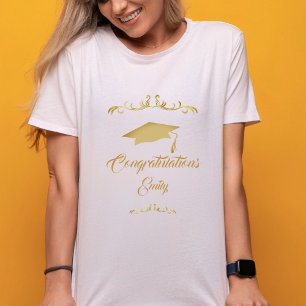 Camiseta Elegante Ornamento de Oro Felicidades Graduado