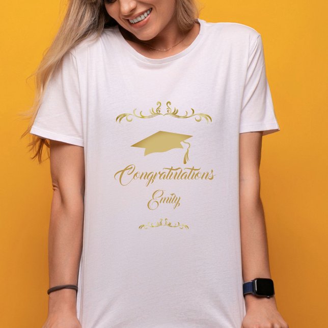 Camiseta Elegante Ornamento de Oro Felicidades Graduado (Subido por el creador)