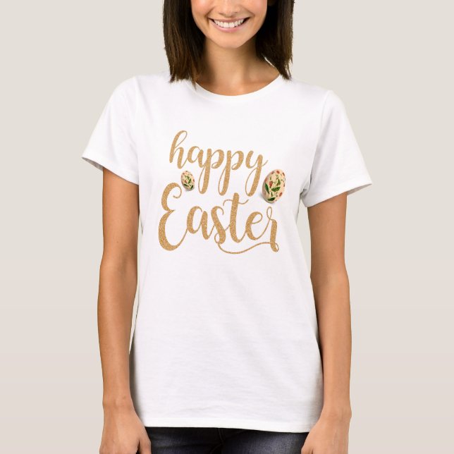 Camiseta Elegante Oro Feliz Pascua Moderna (Anverso)