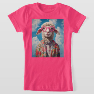 Camiseta Elegante Oveja Gafas De Color Rosa Atractivo Flora