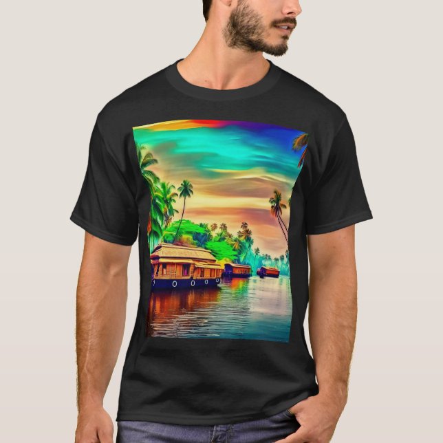 Camiseta Elegante paisaje natural de Kerala de cocoteros (Anverso)