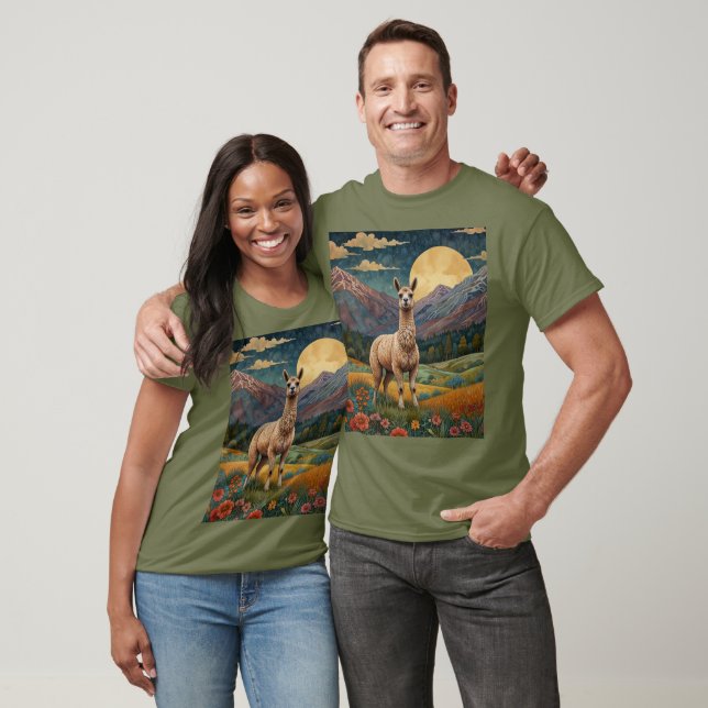 Camiseta Elegante paisaje vintage de la llama boho (Unisexo)