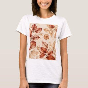 Camiseta Elegante patrón botánico de hojas de otoño en cobr