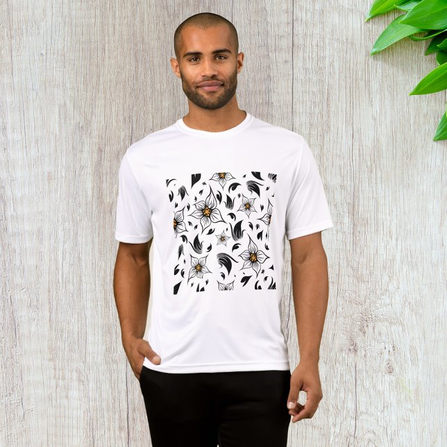 Camiseta Elegante patrón botánico floral blanco y negro (Subido por el creador)