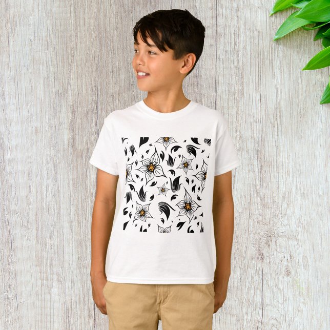 Camiseta Elegante patrón botánico floral blanco y negro (Subido por el creador)