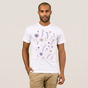 Camiseta Elegante patrón floral en púrpura y beige