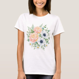 Camiseta Elegante peonía en acuarela y floral de anemona bl