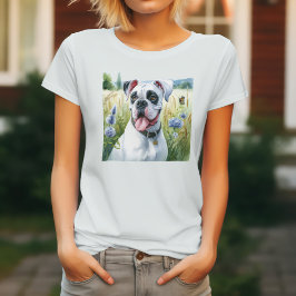 Camiseta Elegante Perro Boxer Blanco Entre Las Flores