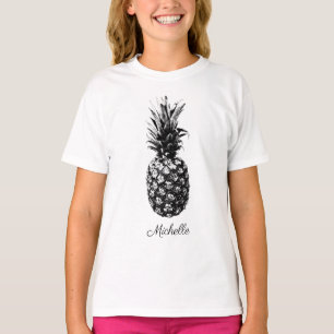 Camiseta Elegante Personalizado de piña tropical en blanco 