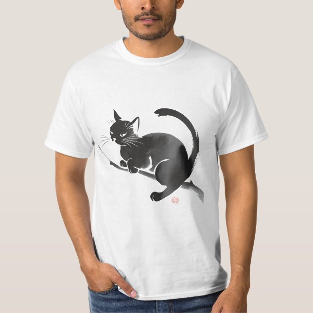 Camiseta Elegante pintura de tinta negra para gato (Anverso)